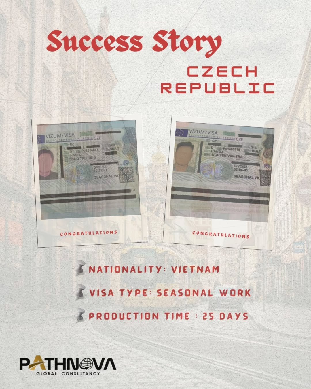 ✨ Success Story – Czech Republic 🇨🇿 ✨💼 Nationality- Vietnam 🇻🇳📄 Visa Type- Seasonal Work⏳