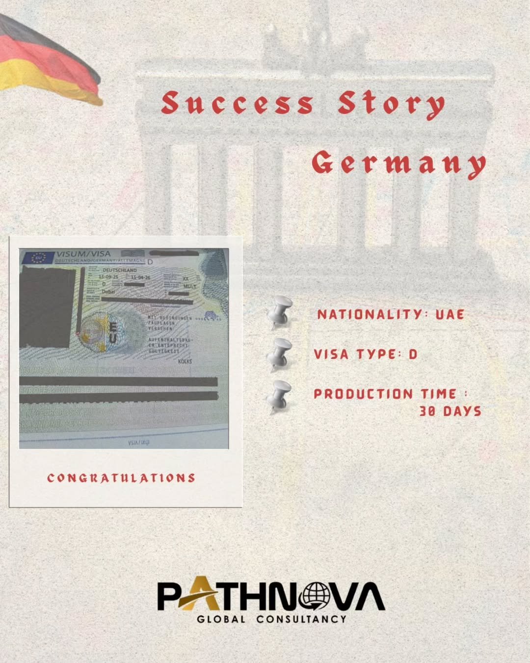 🎉 Success Story – Germany 🇩🇪 🎉✅ Nationality- UAE✅ Visa Type- D✅ Processing Time- Only 30 Da